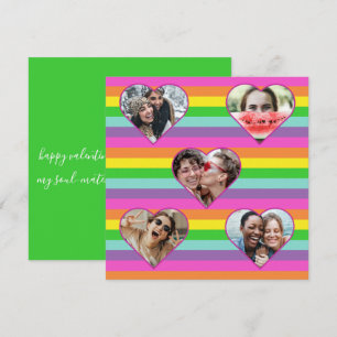 Modern Rainbow Heart 5-fotoscript Monogram Hol Feestdagenkaart