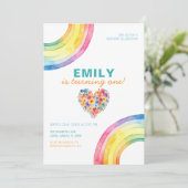 Modern Rainbow Heart Bloemen Meisje Verjaardag Uit Kaart (Staand voorkant)