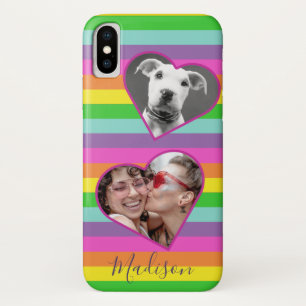 Modern Rainbow Heart Foto Script Naam Monogram C Case-Mate iPhone Case