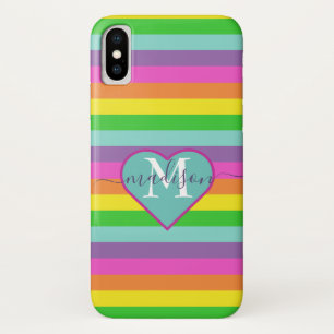 Modern Rainbow Heart Script Naam Monogram Case-Mate iPhone Case