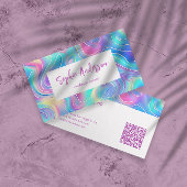 Modern Rainbow Holographic Makeup Artist & Qr Code Visitekaartje