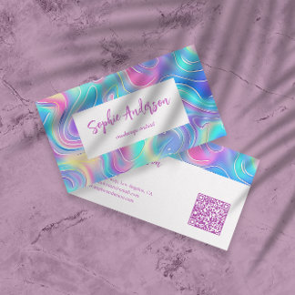 Modern Rainbow Holographic Makeup Artist & Qr Code Visitekaartje