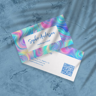 Modern Rainbow Holographic Makeup Artist & Qr Code Visitekaartje