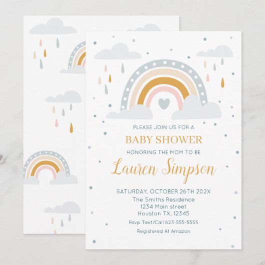 Modern Rainbow Invitation Baby Shower Kaart (Voorkant / Achterkant)