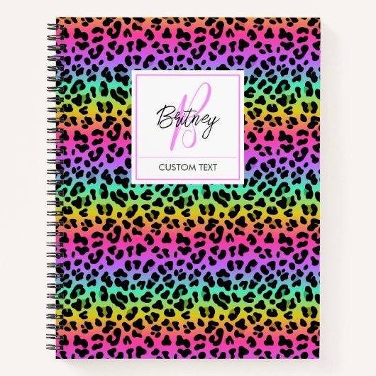 Modern Rainbow Leopard Skin Pattern Monogram Notitieboek (Voorkant)