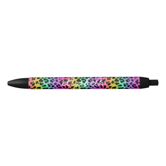 Modern Rainbow Leopard Skin Pattern Monogram Zwarte Inkt Pen (Voorkant)