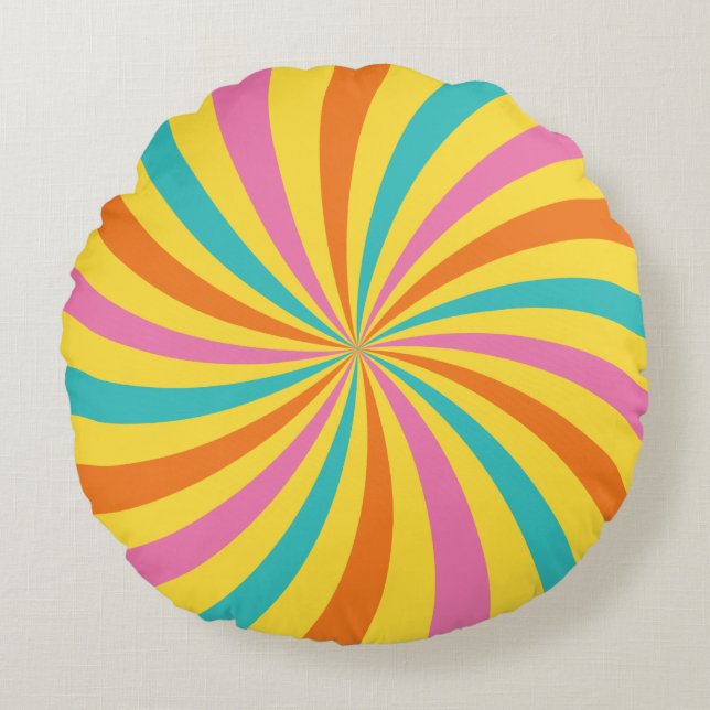Modern Rainbow Lollipop Swirl Rond Kussen (Voorkant)