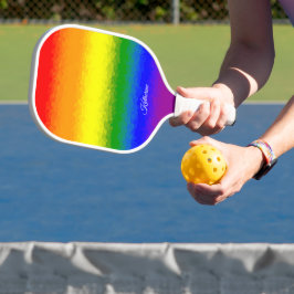 Modern Rainbow Mosaic Script Name Pickleball Paddle