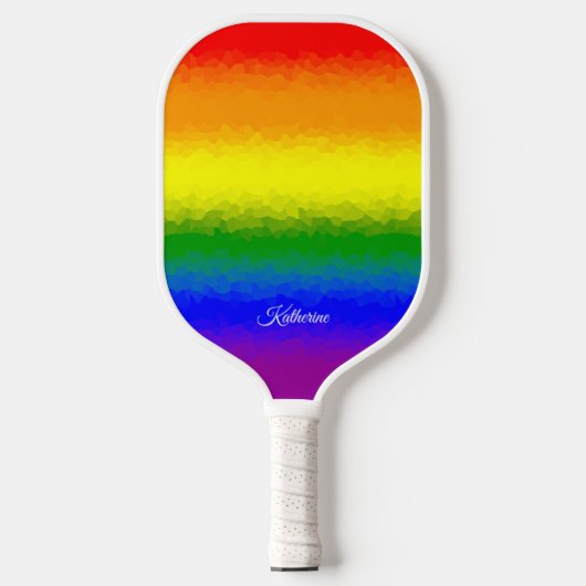 Modern Rainbow Mosaic Script Name Pickleball Paddle (Voorkant)