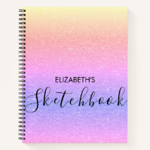 Modern Rainbow Ombre Glitter Name Sketchbook