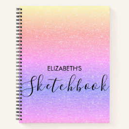 Modern Rainbow Ombre Glitter Name Sketchbook Notitieboek