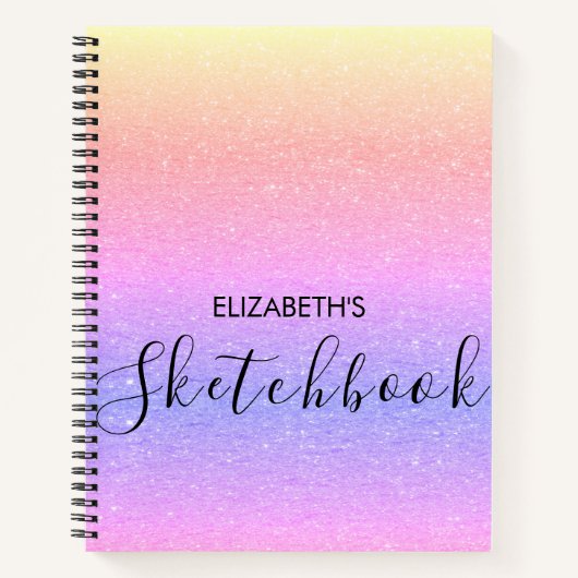 Modern Rainbow Ombre Glitter Name Sketchbook Notitieboek (Voorkant)