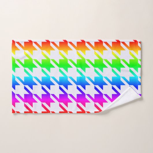 Modern Rainbow Ombre Houndstooth Pattern Handdoek (Handdoek)