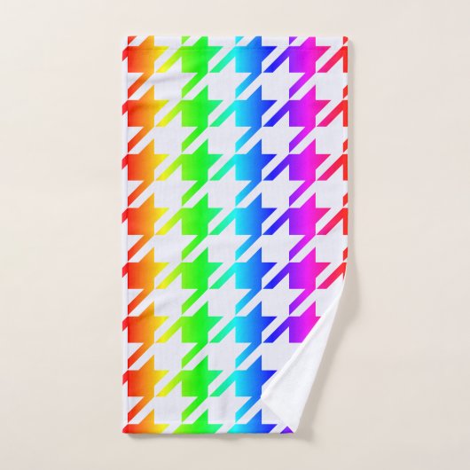 Modern Rainbow Ombre Houndstooth Pattern Handdoek (Handdoek)
