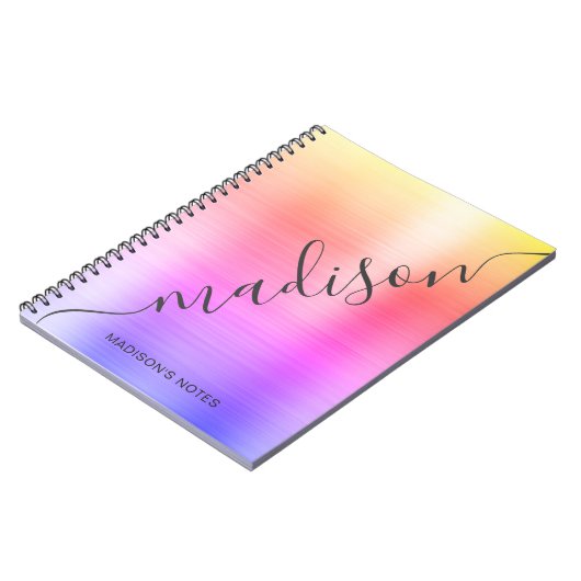 Modern Rainbow Ombre Metal Monogram Script Notitieboek (Linkerzijde)