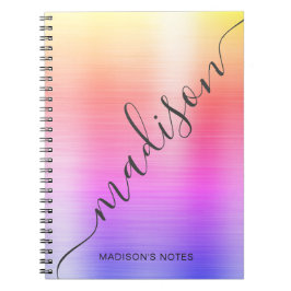Modern Rainbow Ombre Metal Monogram Script Notitieboek