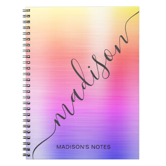 Modern Rainbow Ombre Metal Monogram Script Notitieboek (Voorkant)