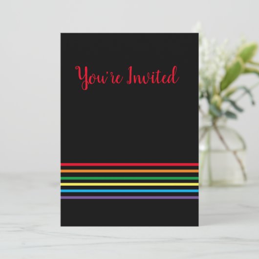 Modern Rainbow on Black - Je bent uitgenodigd Kaart (Staand voorkant)