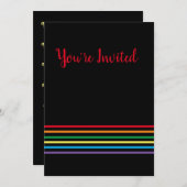 Modern Rainbow on Black - Je bent uitgenodigd Kaart (Voorkant / Achterkant)