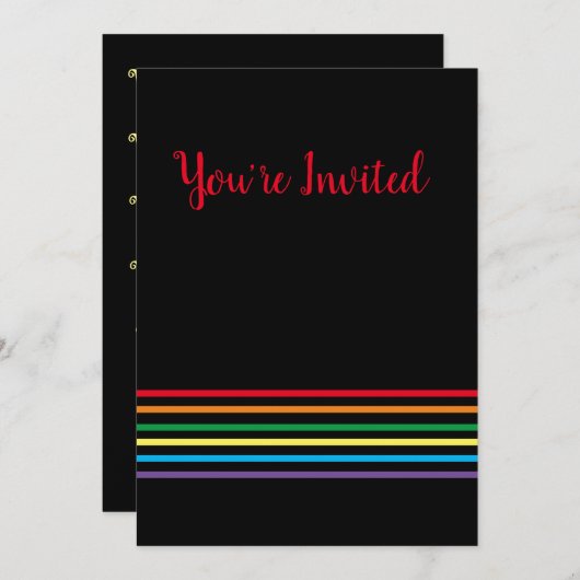 Modern Rainbow on Black - Je bent uitgenodigd Kaart (Voorkant / Achterkant)
