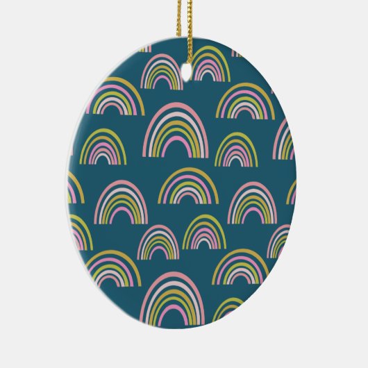 Modern Rainbow Pattern-ontwerp in Blue Holiday Keramisch Ornament (Rechts)