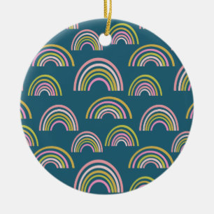 Modern Rainbow Pattern-ontwerp in Blue Holiday Keramisch Ornament