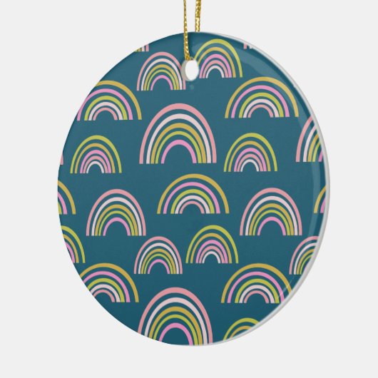Modern Rainbow Pattern-ontwerp in Blue Holiday Keramisch Ornament (Links)