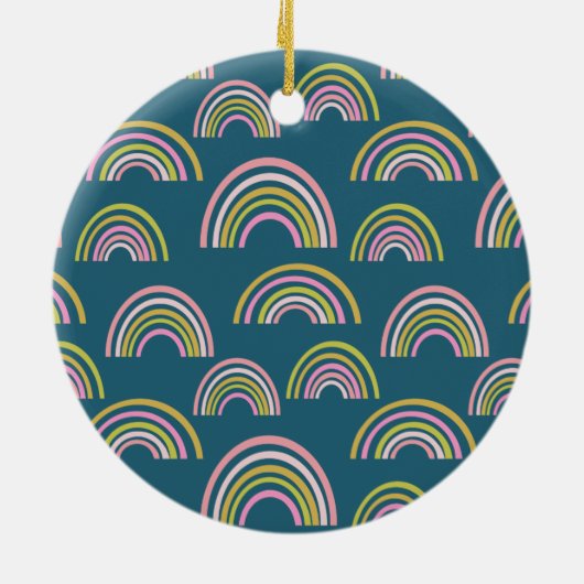 Modern Rainbow Pattern-ontwerp in Blue Holiday Keramisch Ornament (Achterkant)