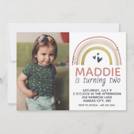 Modern Rainbow Photo Birthday Invitation Kaart