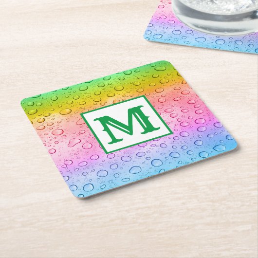 Modern Rainbow Raindrops Monogram Kartonnen Onderzetters (Schuin)