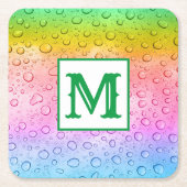 Modern Rainbow Raindrops Monogram Kartonnen Onderzetters (Voorkant)