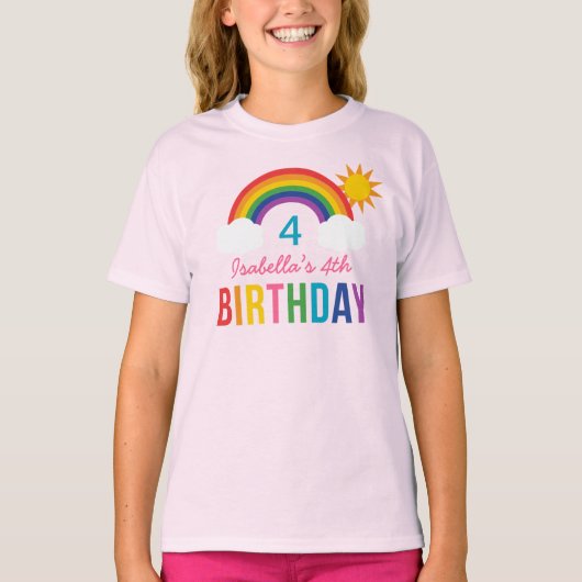 Modern Rainbow Sky Girls Custom Birthday Party T-shirt (Voorkant)