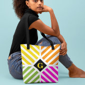 Modern Rainbow Stripes Initiaal Tote Bag