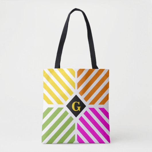 Modern Rainbow Stripes Initiaal Tote Bag (Voorkant)