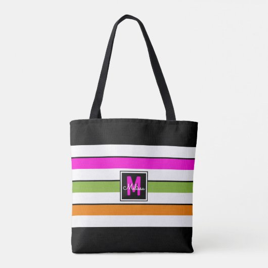 Modern Rainbow Stripes Monogram Canvas tas (Achterkant)