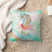 Modern Rainbow Unicorn Girl Name Sierkussen (Deken)