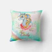 Modern Rainbow Unicorn Girl Name Sierkussen (Achterkant)