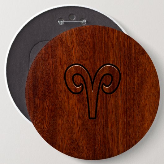 Modern Ram sterrenbeeld symbool op mahoniehout pri Ronde Button 6,0 Cm (Voorkant /achterkant)