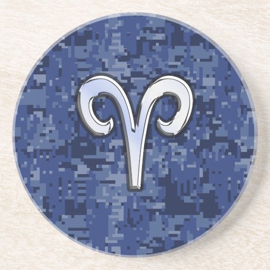 Modern Ram Zodiac Symbool Navyblauw Digitaal Camo Zandsteen Onderzetter (Voorkant)