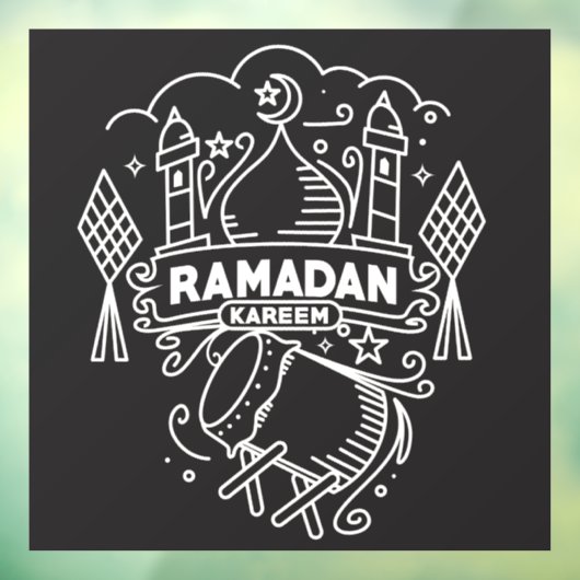 Modern Ramadan Kareem Zwart en Wit Raamsticker (Vel 3)