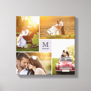 Modern raster monogram trouw 4 foto collage canvas afdruk