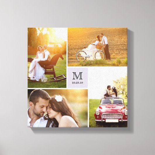 Modern raster monogram trouw 4 foto collage canvas afdruk (Voorkant)