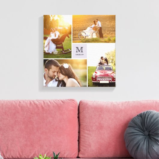 Modern Raster Monogram Trouw 4 Foto Collage Canvas Afdruk (Insitu (Woonkamer))