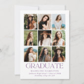 Modern raster Paars 9 Afstuderen voor fotocollage Aankondiging (Voorkant)