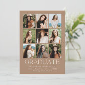 Modern raster Tan 9 Foto Collage Afstuderen Aankondiging (Staand voorkant)
