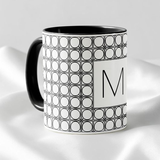 Modern Rattan Pattern Chic Black Initial Monogram Mok