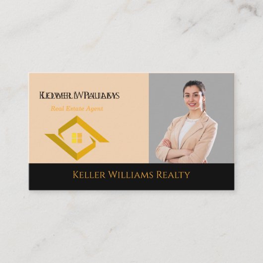 Modern Real Estate Black and gold custom logo  Visitekaartje (Voorkant)