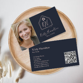 Modern Real Estate Professional Realtor Navy Blush Visitekaartje