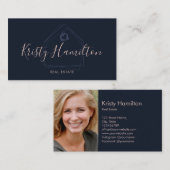 Modern Real Estate Professional Realtor Navy Blush Visitekaartje (Voorkant / Achterkant)