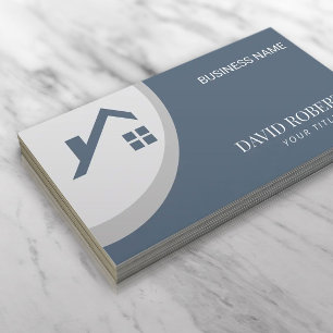 Modern Real Estate Realtor Dusty Blue & Silver Visitekaartje